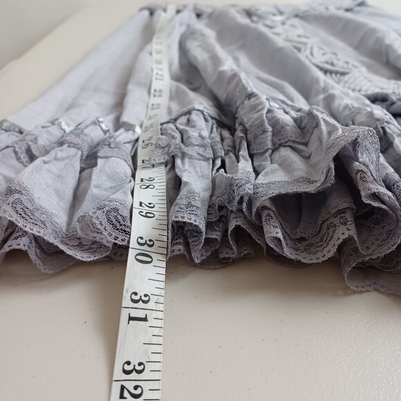 Linea Domani Lilac Grey Macramé Belted Crinkle Midi Skirt - Picture 9 of 16